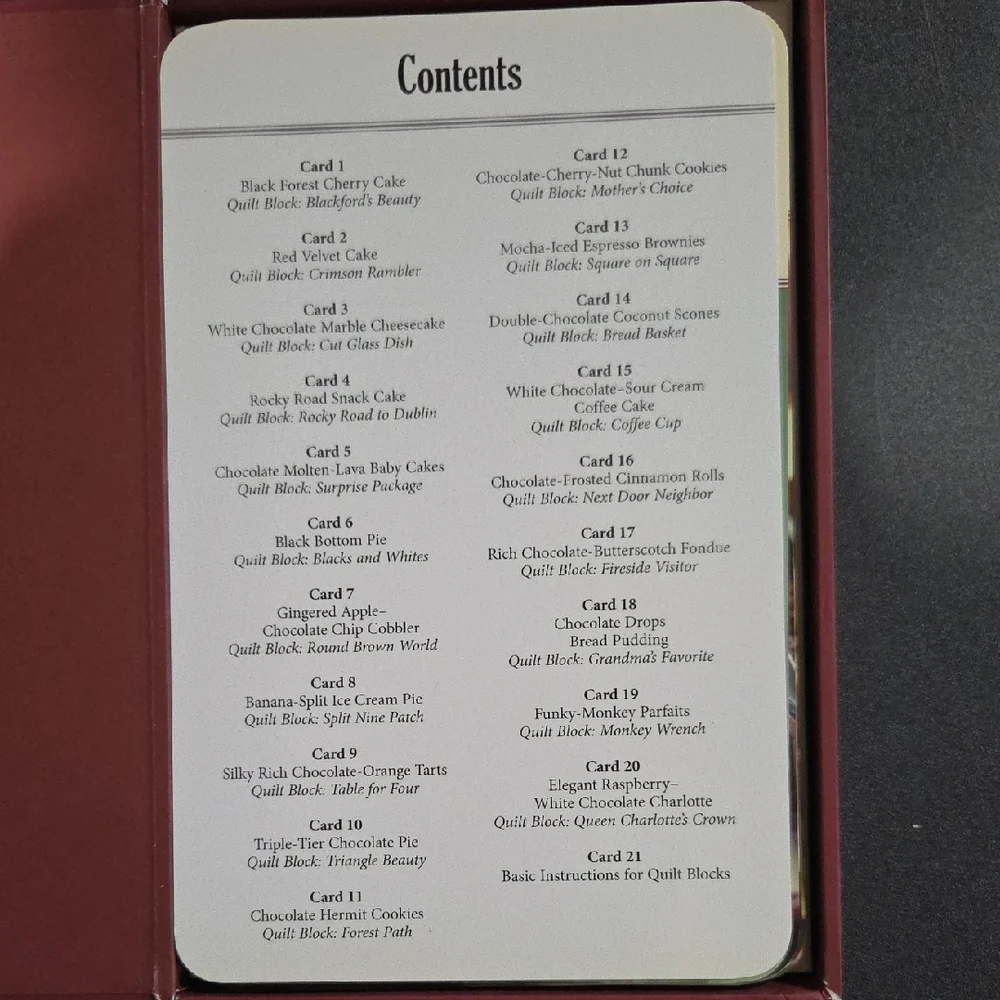 Quilter's Chocolate Desserts Recipe And Pattern Cards